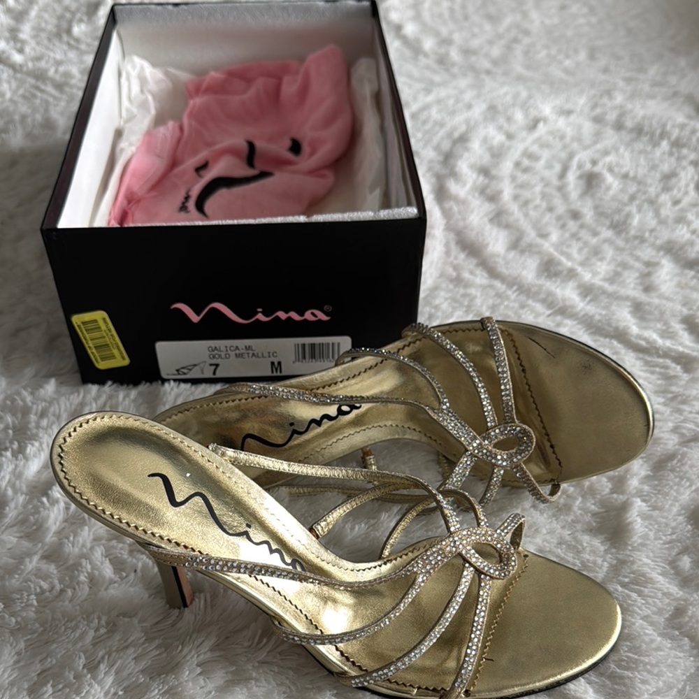 Nina Gold Heeled Sandals